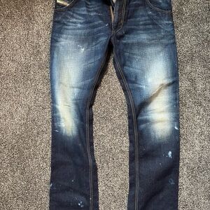 Diesel Men's Blue Washed Relaxed Jeans